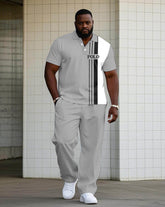 Simple Casual Small Label Printed Short-sleeved Polo Trousers Big Men's Set